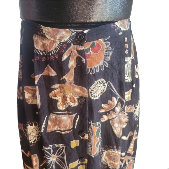 Braemar Vintage Abstract Floral Print Midi Button Front Skirt 8 - Picture 2 of 4